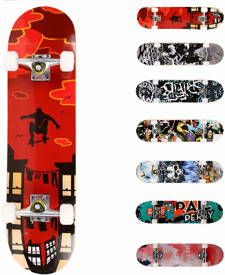 31"X8" with Double Kick Deck Standard Skateboard for Beginner