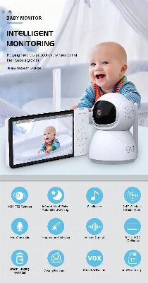 New 5" IPS Baby Monitor with Smart Camera Surveillance Two Way Talk Night Vison LCD Display Baby Monitoring Camera