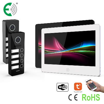 4-Wire 1080P WiFi Video Doorphone Intercom Kit with 10.1" Touch Screen for 4 Family