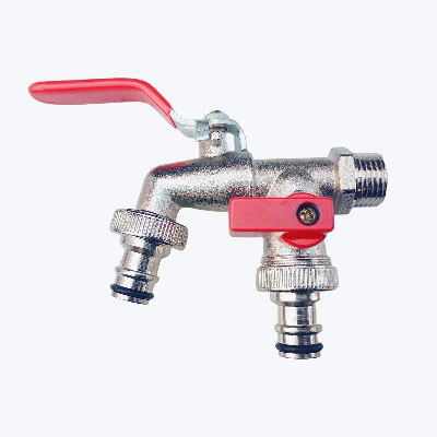 Red Milklamb Zinc Material Double Garden Tap with Hose - 1/2"X3/4"X3/4" Bibcock