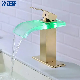  Zb6123 Gold Glass Panel Waterfall Stainless Steel Bathroom Basin Faucet