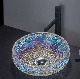 Round Tempered Glass Vessel Sink Bathroom Gray Glass Basin Modern Stained Glass Bowl Countertop Sink