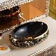 Antique Oval Banyo Lavabo Black and Gold Plated Wash Basin Countertop Ceramic Hand Wash Bathroom Cabinet Sink