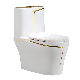 Bathroom Ceramic One Piece Round Wc Toilet with Gold Colored Line Decoration