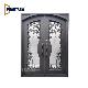 Grapevine Pre Hung Double Front Entry Wrought Iron Door with Rain Glass