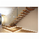 Hot Selling Indoor Space Saving Stairs Tempered Glass Railing Wood Straight Staircase Wood Tread manufacturer