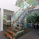 High End Mono Stairs with Safety Tempered Glass Railing Wood Steps Straight Staircase Design manufacturer
