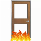 90 Minutes Walnut Veneer Wooden Fireproof Door Metal Frame with Glass Window