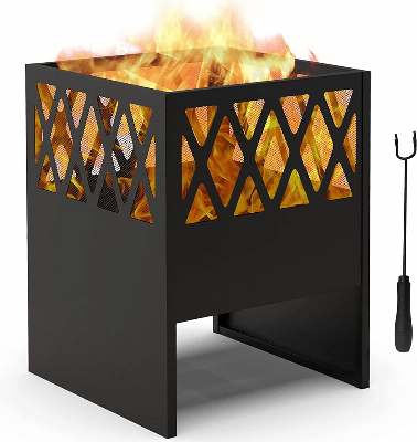 28" Large Square Wood Stove with a Carved Diamond Shaped Design