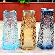 Triangle Mouth Hexagon Bottom Embossed Glass Vase Decor