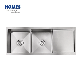  Above Counter/Undercounter Kitchen and Bathroom Stainless Steel Sink with Drain Board, Stainless Steel Drainboard Double Bowl Sink
