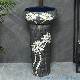  Ancient Chinese Style Lotus Patterns Round Ceramic Porcelain Pedestal Basin Bathroom Sink