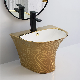  Cupc CE Sink Gold Eletro-Plating Ceramic Wash Basin Bathroom Sink Semi-Pedestal Basin