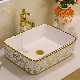  Sanitary Ware Table Top White Gold Ceramic Wash Basin Art Bathroom Sink